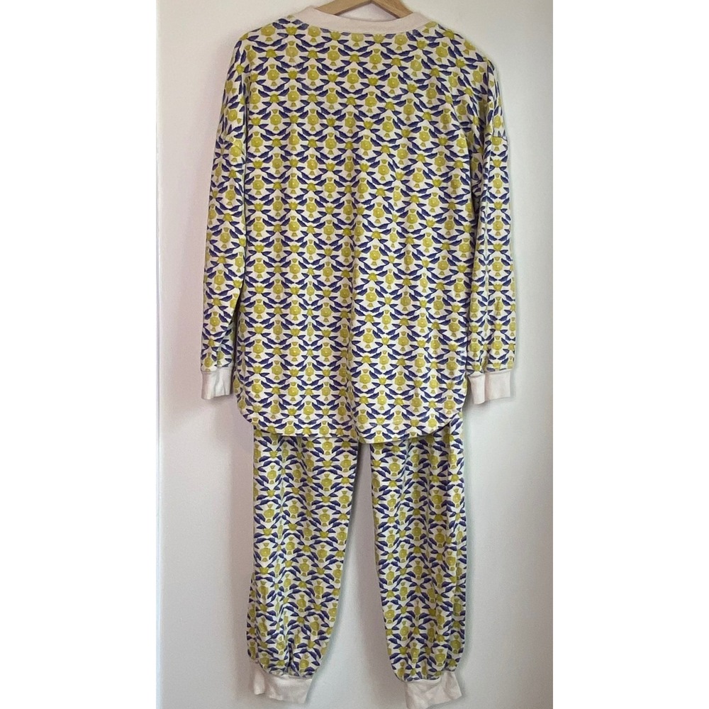 by Anthropologie Pajama Set Womens MP Blue Yellow Floral Waffle Knit Loungewear